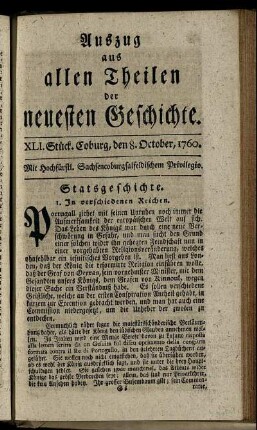 XLI. Stück. Coburg, den 8. October, 1760.