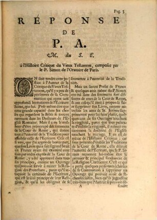 Réponse De Pierre Ambrun Ministre du Saint Evangile, A L'Histoire Critique du Vieux Testament, composée par le P. Simon de l'Oratoire de Paris
