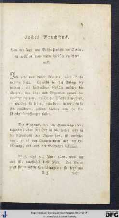 Erstes Bruchstück. Von der Lage und Beschaffenheit der Örter, in welchen man wilde Gestüte errichten will.