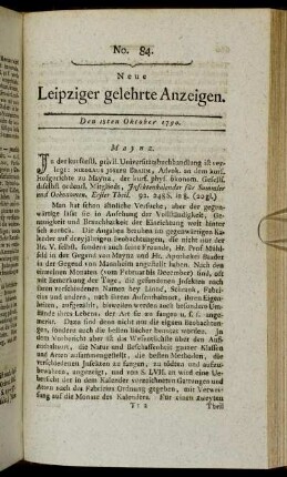 No. 84. Den 18ten Oktober 1790.