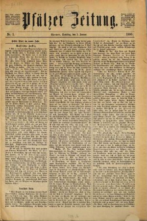 Pfälzer Zeitung. 1886, [1] = Jan. - Juni