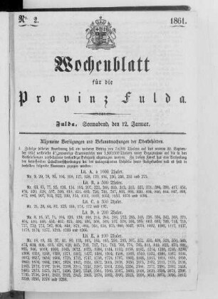 Nr. 2, Ausgabe vom 12. Januar 1861