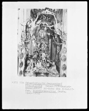 Maria überreicht dem Heiligen Dominikus den Rosenkranz und der Jesusknabe krönt die Heilige Katharina von Siena