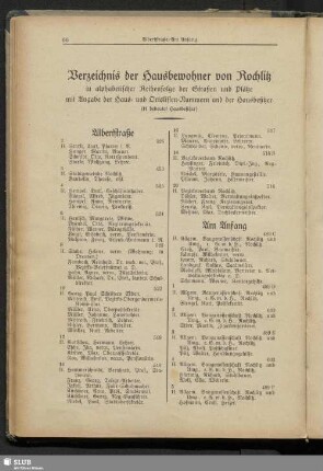 Häuserbuch : Verzeichnis der Hausbewohner von Rochlitz in alphabetischer Reihenfolge der Straßen und Plätze