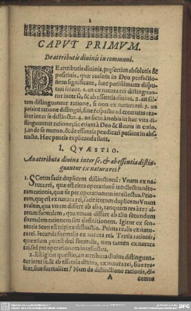 Caput Primum. De attributis diuinis in communi
