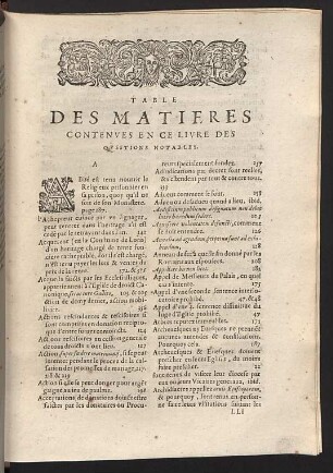 Table des matieres contenues en ce livre des questions notables.