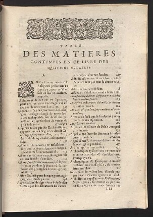 Table des matieres contenues en ce livre des questions notables.