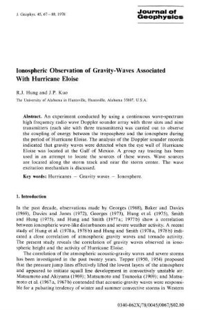 Ionospheric observation of gravity-waves associated with hurricane Eloise