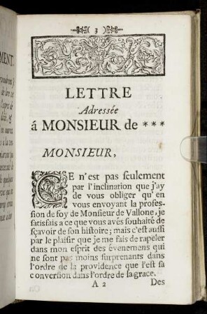 Lettre Adressée á Monsieur de ***