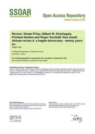 Review: Devan Pillay, Gilbert M. Khadiagala, Prishani Naidoo and Roger Southall: New South African review 4: a fragile democracy - twenty years on