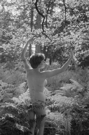 Aktaufnahme Renate Rössings im Wald
