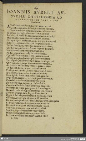 Ioannis Aurelii Augurelii Chrysopoeia Ad Leonem Decimum Pontificem Maximum