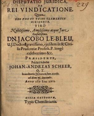 Disp. iur. de rei vindicatione
