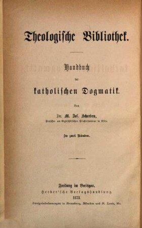 Handbuch der katholischen Dogmatik, 1