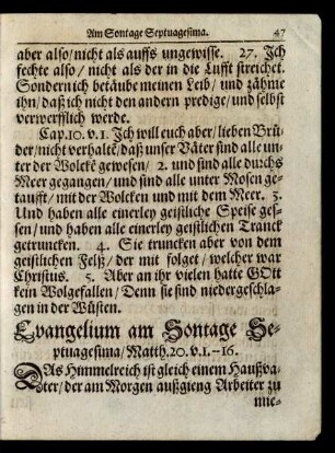 Evangelium am Sontage Septuagesima/ ...