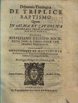 Disputatio Theologica De Triplice Baptismo
