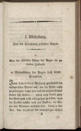 1. Von der täglichen Pflege der Augen im gesunden Zustande.