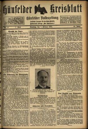 Erste Ausgabe vom Samstag, den 07. Februar 1931.