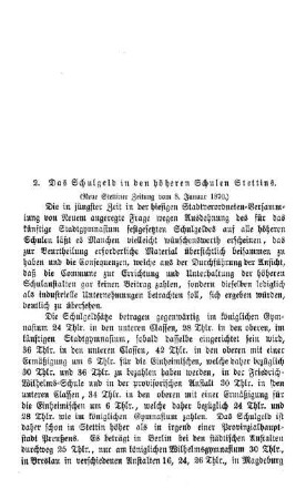 Das Schulgeld in den höheren Schulen Stettins : Sprechsaal