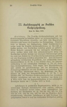 III. Ausführungsgesetz zur Deutschen Civilprozeßordnung. Vom 24. März 1879.