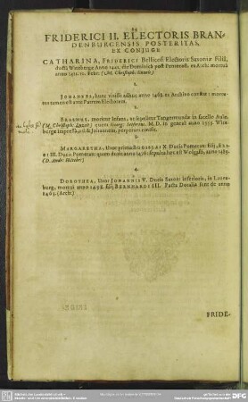 Friderici II. Electoris Brandenburgensis Posteritas, Ex Coniuge ...