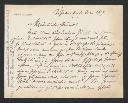 Briefkarte an Ferruccio Busoni : 31.07.1918