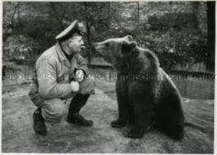 Tierpfleger mit Braunbär im Berliner Zoo
