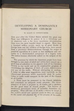 Developing a dominantly missionary church