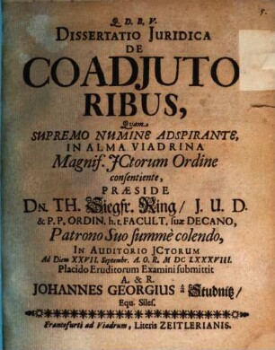 Dissertatio Juridica De Coadiutoribus