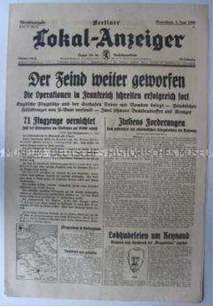 Tageszeitung "Berliner Lokal-Anzeiger" u.a. zum Kriegsverlauf in Frankreich