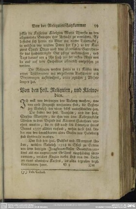 Von den heil. Reliquien, und Kleinodien
