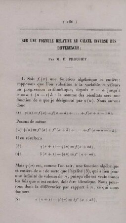 Sur une formule relative au calcul inverse des differences.