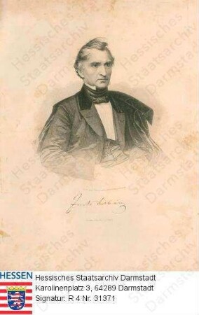 Liebig, Justus Freiherr v., Prof. Dr. med., Dr. phil. (1803-1873) / Porträt, linksblickend, Halbfigur