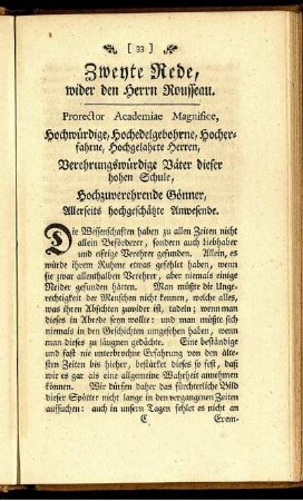 Zweyte Rede, wider den Herrn Rousseau.