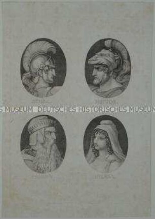 4 ovale Portraits von Achill, Hector, Priamus, Helena (auf einem Blatt)