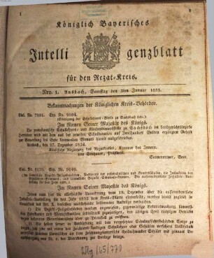 Königlich Bayerisches Intelligenzblatt für den Rezat-Kreis. 1835