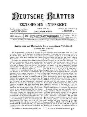 Apperzeption und Phantasie in ihrem gegenseitigen Verhältnisse : (Fortsetzung)