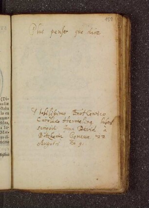 Joannes David a Botzheim. – Incipit: Plus penser que dire. – Genf, 22.08.1591