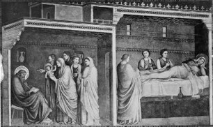 Fresken der Peruzzi Kapelle — Wandfresken — Lebensszenen des Johannes des Täufers — Geburt und Namensgebung des Johannes