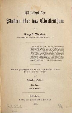 Philosophische Studien über das Christenthum, 4