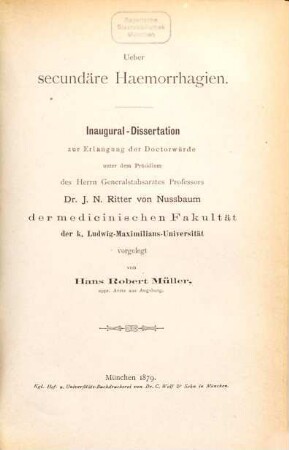 Ueber secundäre Haemorrhagien