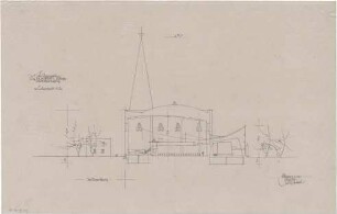 Gsaenger, Gustav; München, Sendlinger Tor Platz; Ev. Kirche St. Matthäus - Vorprojekt, Sendlingertorplatz (Längsschnitt)