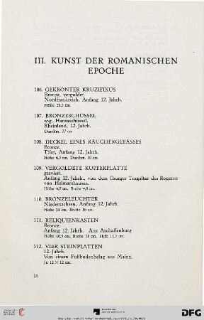 III. Kunst der Romanischen Epoche (Nr. 106-137)