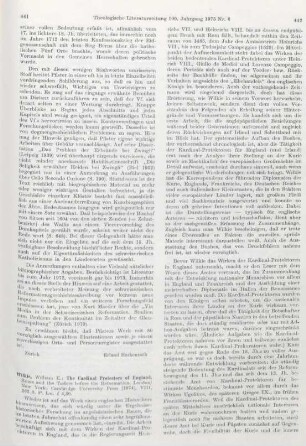 441-444 [Rezension] Wilkie, William E., The Cardinal protectors of England