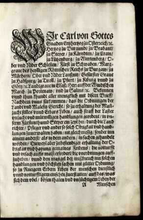 WIr Carl von Gottes Gnaden Ertzhertzog zu Osterreich etc.