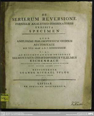 De Serierum Reversione Formulis Analytico-Combinatoriis Exhibita Specimen