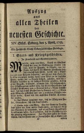 XIV. Stück. Coburg, den 5. April. 1758.