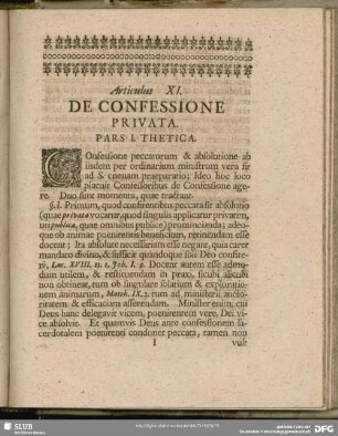 Articulus XI. De Confessione Privata
