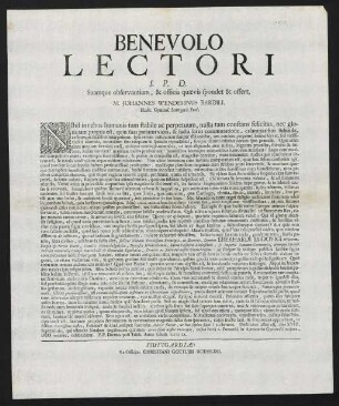 Benevolo Lectori S. P. D. Suamque observantiam, & officia quaevis spondet & offert...