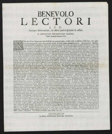 Benevolo Lectori S. P. D. Suamque observantiam, & officia quaevis spondet & offert...